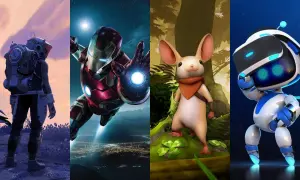Cztery postacie z gier VR: astronauta, Iron Man, myszka i robot.