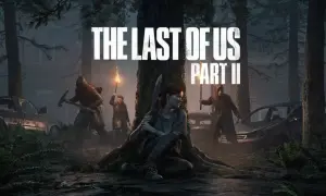 Ellie i inni bohaterowie w mrocznym lesie, przygotowani do walki. To zapowiedź emocjonujących **grach akcji** The Last of Us Part II.