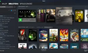 Biblioteka Steam z grami na Mac. Widoczne tytuły: Alien Isolation, Hitman, Left 4 Dead 2, Days to Die, American Truck Simulator, Bastion, Cities: Skylines.