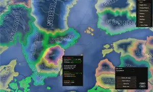 Gra Hearts of Iron IV, widok mapy Szwecji. Debugowanie stanu Östergötland, przydatne przy wprowadzaniu hoi4 kody.