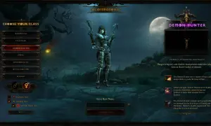 Wybór klasy Łowcy demonów w Diablo 3. Postać z łukami, gotowa do walki.