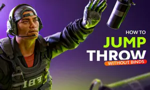 Gracz CS2 w taktycznym stroju rzuca granatem, ucząc się, jak wykonać jump throw bez bindów.
