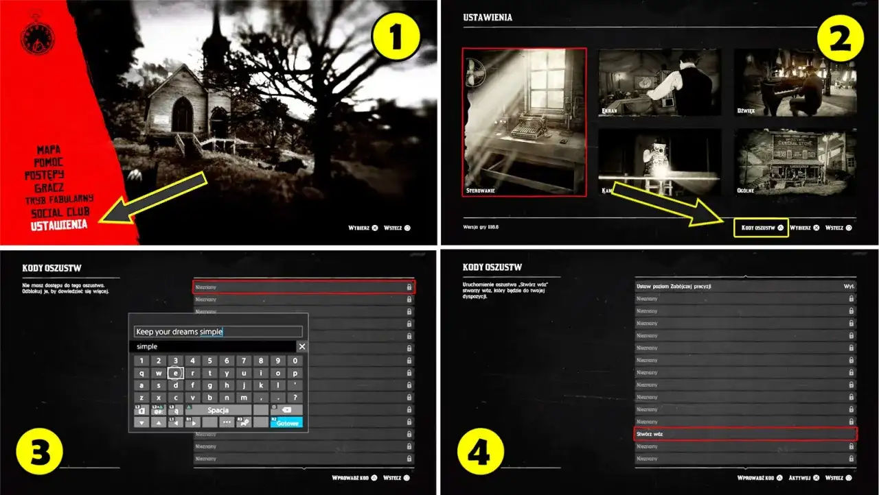 Wpisz kody rdr2, aby odblokować oszustwa, takie jak "Stwórz wóz".