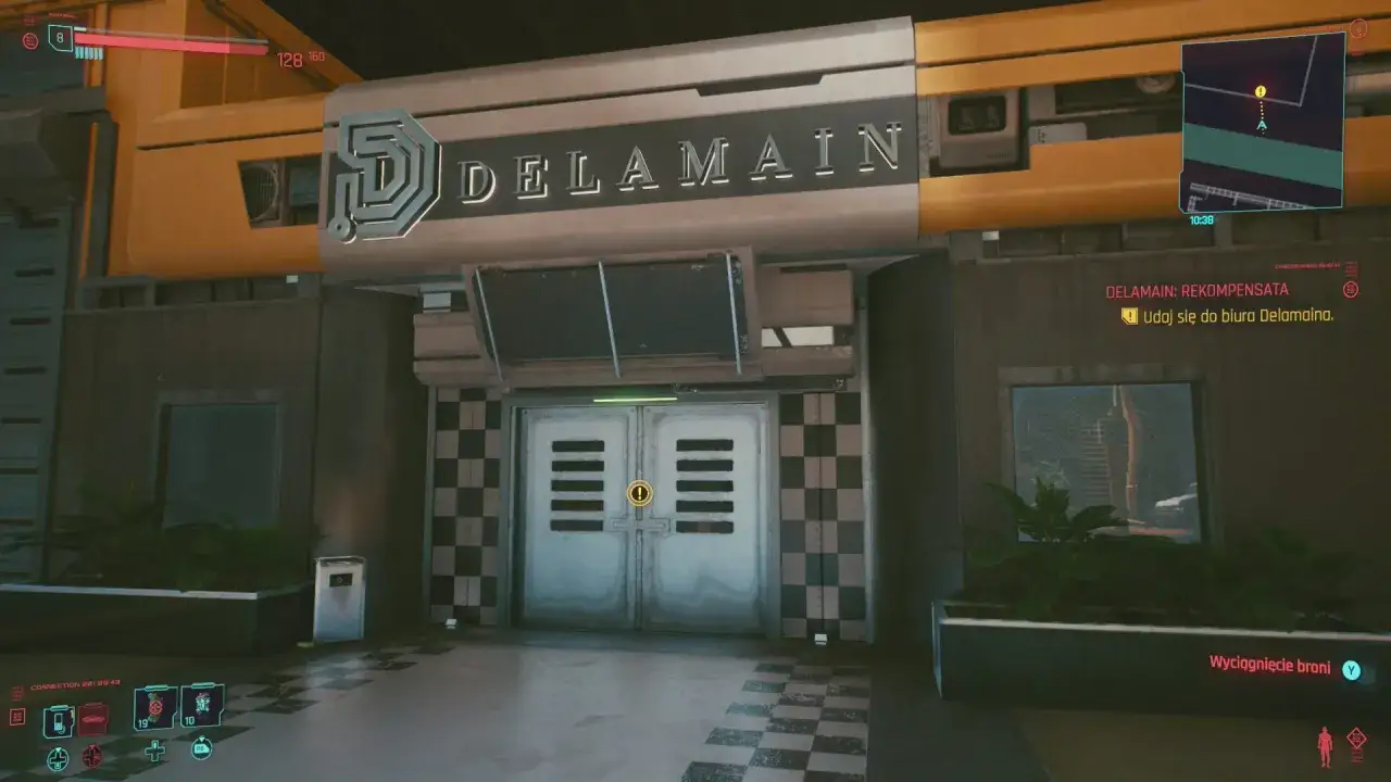 Biuro Delamaina w Cyberpunk 2077. Czekasz na reanimację, by rozpocząć misję.